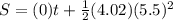 S=(0)t+\frac{1}{2}(4.02)(5.5)^{2}