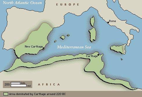 Locate the empire that was rome’s main rival for control of the mediterranean sea.