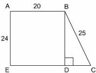 Line segment bd divides trapezoid abce into a rectangle and a right triangle as shown. what is the p