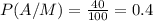 P(A/M)=\frac{40}{100}=0.4