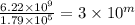\frac{6.22\times 10^9}{1.79\times 10^5}=3\times 10^m