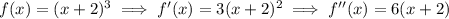 f(x) = (x+2)^3 \implies f'(x) = 3(x+2)^2 \implies f''(x) = 6(x+2)
