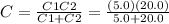 C=\frac{C1C2}{C1+C2}=\frac{(5.0)(20.0)}{5.0+20.0}