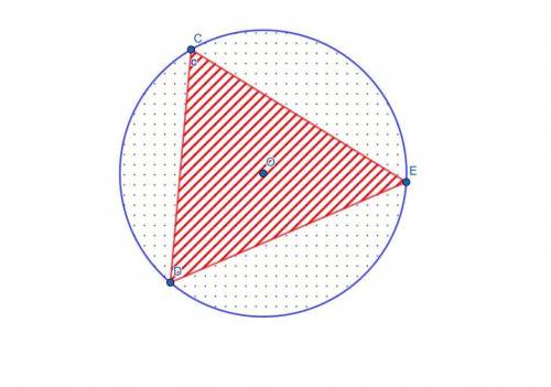 An equilateral triangle is inscribed in a circle of radius 2r. express the area a within the circle
