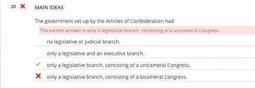 The government set up by the articles of confederation had  a. no legislative or judicial branch.  b
