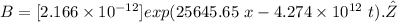 B=[2.166\times10^{-12}]exp(25645.65\ x-4.274\times10^{12}\ t). \hat{Z}