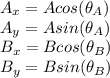 A_x=Acos(\theta_A)\\A_y=Asin(\theta_A)\\B_x=Bcos(\theta_B)\\B_y=Bsin(\theta_B)\\