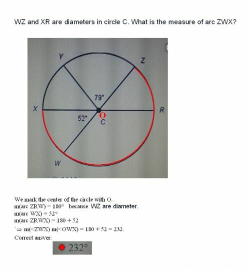 Wz and xr are diameters in circle c. what is the measure of zwx?