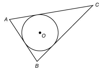Triangle abc is circumscribed about circle o. use the diagram below to describe point o. point o is