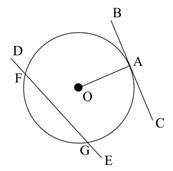 Pleeeeeaaaasssseeeee which is a tangent to the circle? (shown below) line fg line de line oa line