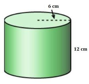Find the surface area of the cylinder in terms of . a) 108 cm2 b) 144 cm2 c) 180 cm2 d) 216 cm2&lt;
