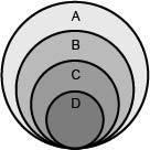 An unlabeled hierarchical diagram of various astronomical bodies is shown. the labels a, b, c and d