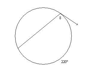 Find the measure of the numbered angle formed by a secant segment and tangent. a. 90° c. 220° b. 18