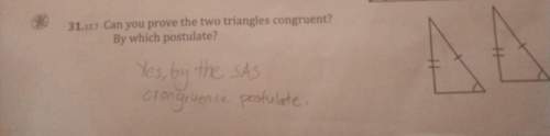 Can you prove the two triangles congruent? by which postulate? (ignore written answer on paper, pr