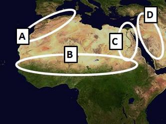 On the map above, which oval circles the sahel? a. oval a b. oval b c. oval c d. oval d