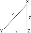 In triangle xyz, z2 = x2 + y2. which equation is true about the measure of the angles of the triang