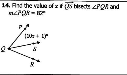 Find the x is qs bisects pqr and pqr=82