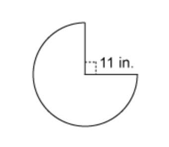 This partial circle has a radius of 11 inches. what is the area of this figure? use 3.14 pi. enter