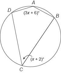 Quadrilateral abcd  is inscribed in a circle. what is the measure of angle a? enter your answer in
