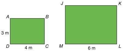 Abcd and jklm are similar rectangles. what is the perimeter of jklm? 21 m 22 m 24 m 28 m