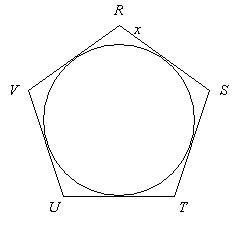 15 points pentagon rstuv is circumscribed about a circle. solve for x for rs = 11, st = 14, tu = 11