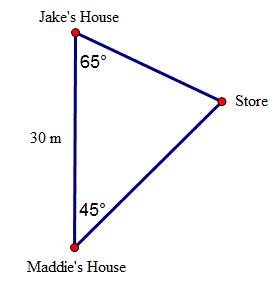 Jake and maddie each take the closest path from their homes to the store. based on the picture below
