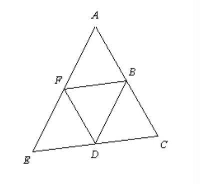 Points b, d, and f are midpoints of the sides of angle ace. ec = 39 and df = 16. find ac. the diagra