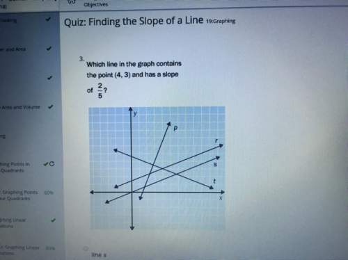 Which line in the graph contains the point (4,3) and has a slope of 2/5? a.) line s b.) line t c.)