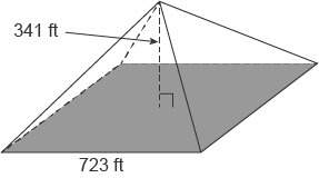 Alarge statue is in the shape of a square pyramid. each side of the base of the square pyramid is 72