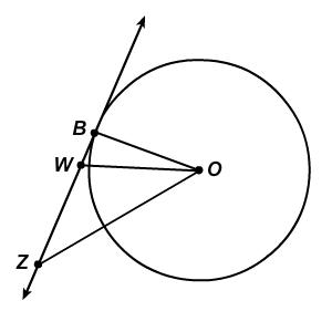 Wz←→ is tangent to circle o at point b. what is the measure of ∠obz? 80º 90º 160º 180º