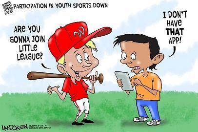 What evidence supports the cartoonist’s perspective about declining participation in little league?