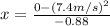 x = \frac{0 - (7.4 m/s)^{2} }{-0.88}