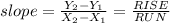 slope=\frac{Y_2-Y_1}{X_2-X_1}=\frac{RISE}{RUN}