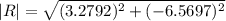 |R|=\sqrt {(3.2792)^{2}+(-6.5697)^{2}}