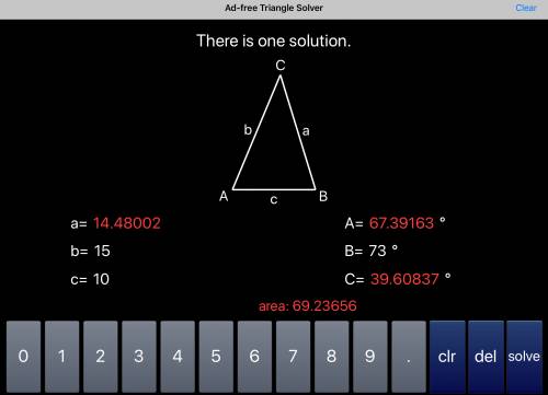 Need  here  5.01 1. solve the triangle. a = 33°, a = 19, b = 14 (1 point) b = 23.7°, c = 143.3°, c ≈