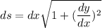 ds=dx\sqrt{1+(\dfrac{dy}{dx})^2}