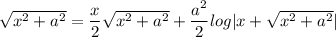 \sqrt{x^2+a^2}=\dfrac{x}{2}\sqrt{x^2+a^2}+\dfrac{a^2}{2}log|x+\sqrt{x^2+a^2}|