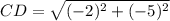 CD=\sqrt{(-2)^2+(-5)^2}
