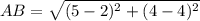 AB=\sqrt{(5-2)^2+(4-4)^2}