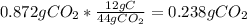 0.872g CO _{2} *\frac{12g C}{44g CO_{2} } = 0.238g CO_{2}