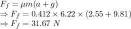 F_f=\mu m(a+g)\\\Rightarrow F_f=0.412\times 6.22\times (2.55+9.81)\\\Rightarrow F_f=31.67\ N
