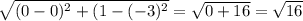 \sqrt{(0-0)^2+(1-(-3)^2} = \sqrt{0+16} =\sqrt{16}