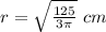 r=\sqrt{\frac{125}{3\pi}}\ cm