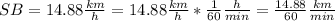 SB = 14.88 \frac {km} {h} = 14.88 \frac {km} {h} * \frac {1} {60} \frac {h} {min} = \frac {14.88} {60} \frac { km} {min}