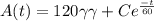 A(t)=  120  \gamma\gamma +Ce^{\frac{-t}{60}}