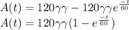 A(t)=  120  \gamma\gamma -120  \gamma\gamma e^{\frac{-t}{60}}\\A(t)=  120  \gamma\gamma (1-e^{\frac{-t}{60}})