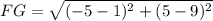 FG=\sqrt{(-5-1)^{2}+(5-9)^{2}}