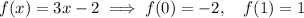 f(x)=3x-2 \implies f(0)=-2,\quad f(1)=1