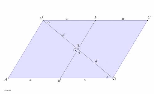 Me in parallelogram abcd, e is the midpoint of ab and f is the midpoint of dc. let g be the intersec
