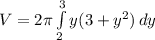 V=2\pi \int\limits^3_2 {y(3+y^2)} \, dy